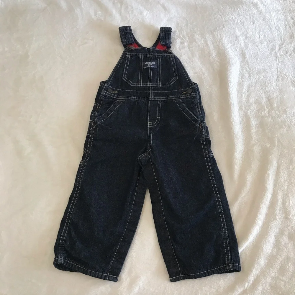 OSHKOSH B'GOSH / Toddler Fleece Lined Denim Carpenter Overalls Size 18M